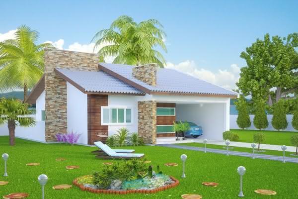 Mejores fotos ideas para fachadas casas pequenas Fachada de casa sencilla con columnas de piedra en combinación de tonos claros 