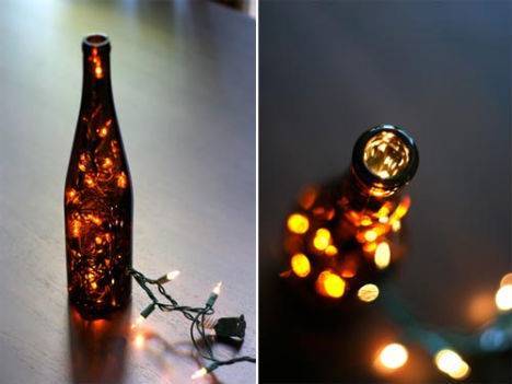 Ideas de decoracion con botellas de cristal recicladas lampara luces 